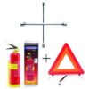 Fire Extinguisher + Wheel Spanner And C- Caution Sign.