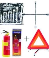 Fire Extinguisher + Wheel Spanner + 8 Pieces Flat & Ring Spanner + C-caution Sign.